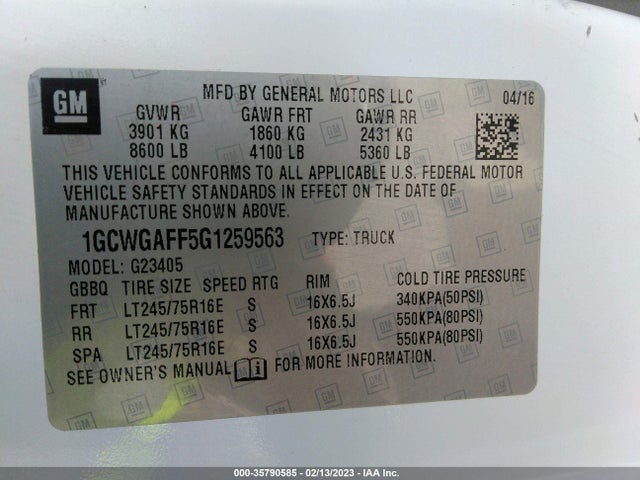 Chevrolet EXPRESS CARGO VAN 2016 1GCWGAFF5G1259563 Image 10