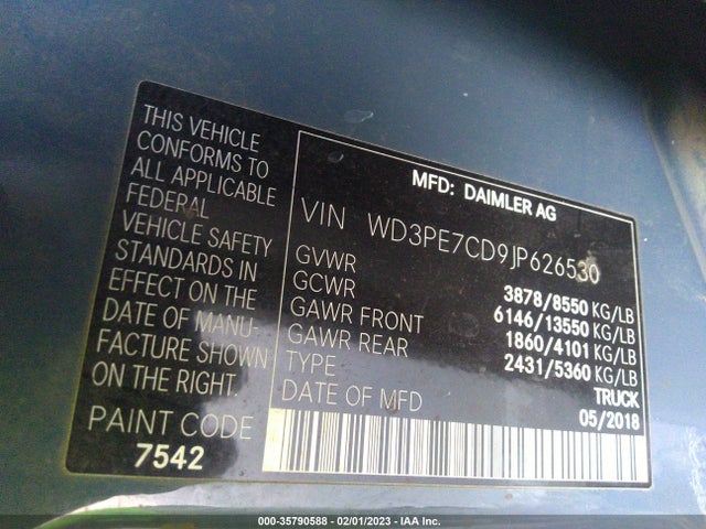 2018 Mercedes-Benz Sprinter, VIN: WD3PE7CD9JP626530