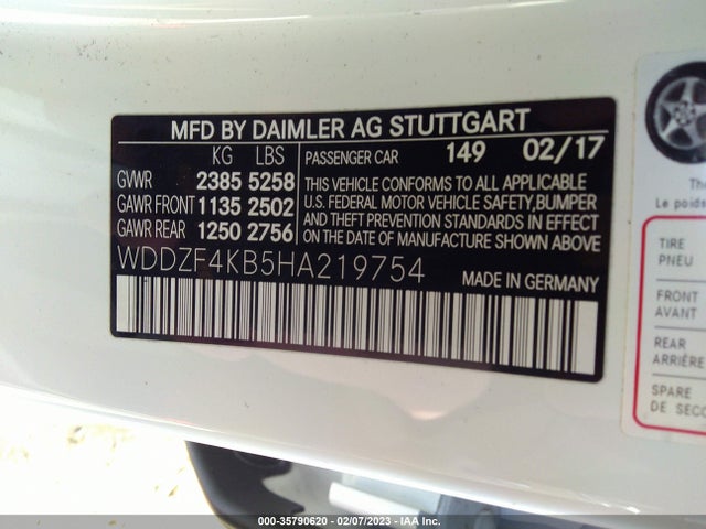 2017 MERCEDES-BENZ E-CLASS E 300 VIN: WDDZF4KB5HA219754