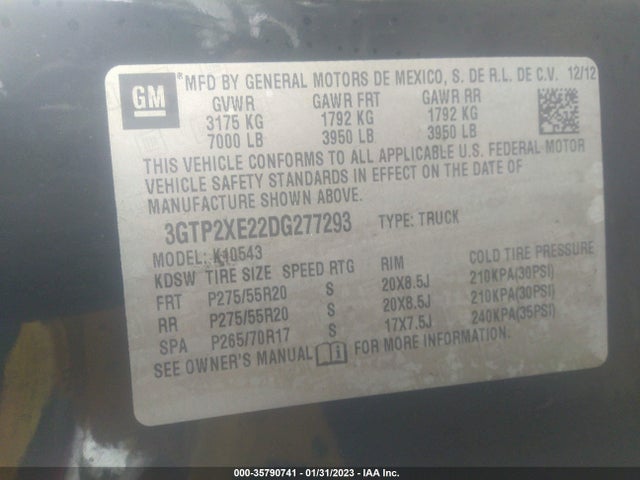 2013 GMC SIERRA 1500 DENALI VIN: 3GTP2XE22DG277293