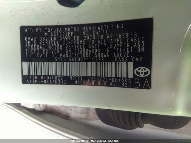 Toyota Corolla L/le/s/s Plus/le Plus 2014 5YFBURHE0EP116278 Image 9