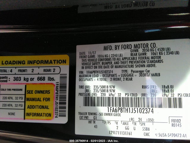 2018 Ford Mustang, VIN: 1FA6P8TH1J5102374