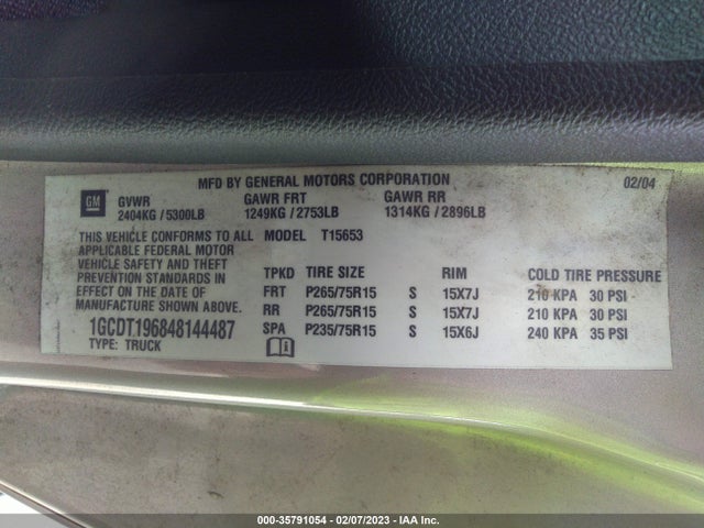 2004 CHEVROLET COLORADO LS Z71 VIN: 1GCDT196848144487