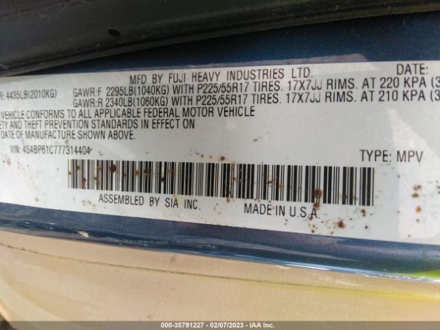 4S4BP61C777314404 Subaru Legacy Wagon Outback