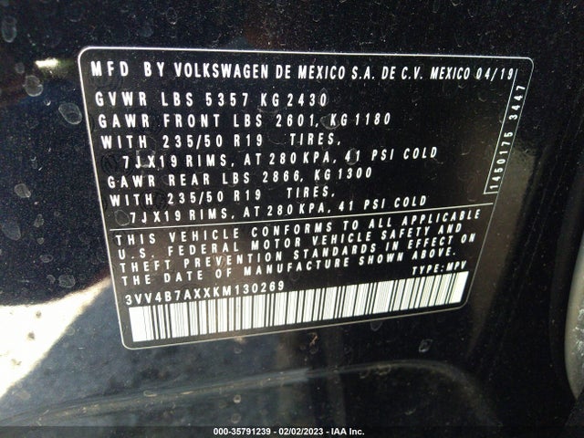 3VV4B7AXXKM130269 Volkswagen Tiguan Sel Premium