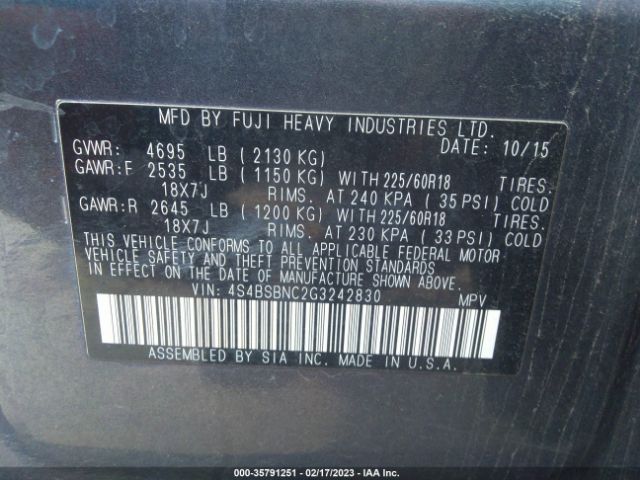 4S4BSBNC2G3242830 Subaru Outback 2.5i Limited