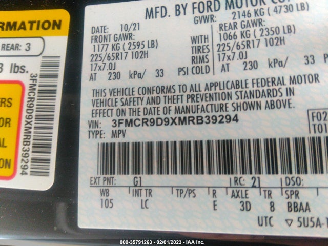 2021 Ford Bronco, VIN: 3FMCR9D9XMRB39294