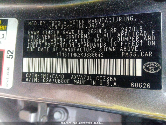 Toyota Camry 2019 4T1B11HK3KU686642 Image 11