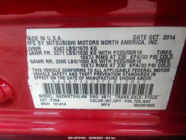 4A4AP4AU8FE013043 Mitsubishi Outlander Sport Se