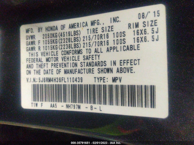 2015 Honda CR-V, VIN: 5J6RM4H36FL110439