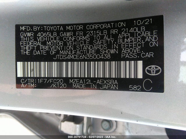 Toyota Corolla 2022 JTDS4MCE6N3500438 Image 10