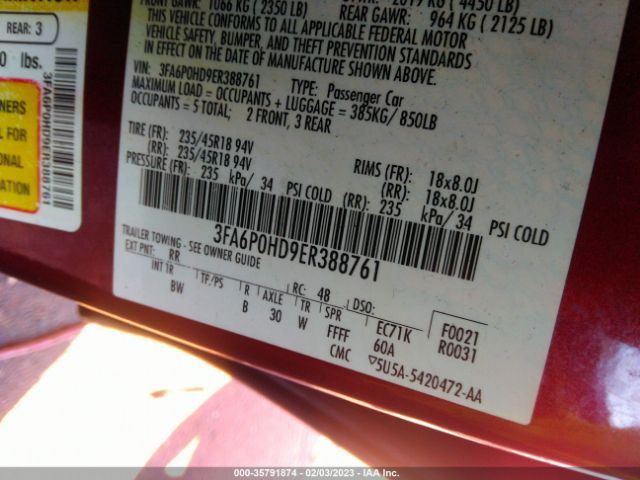 3FA6P0HD9ER388761 Ford FUSION SE