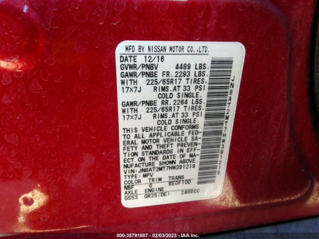 JN8AT2MT7HW391219 Nissan ROGUE S