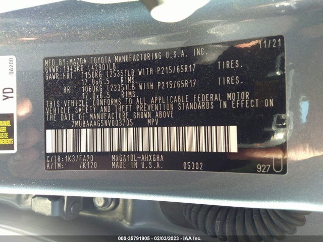 2022 Toyota Corolla, VIN: 7MUBAAAG5NV003705