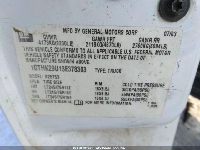 1GTHK29U13E378303 GMC SIERRA 2500