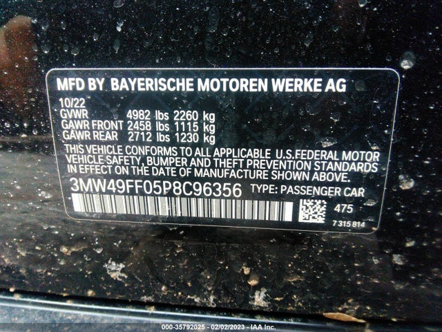 2023 BMW 3 Series, VIN: 3MW49FF05P8C96356