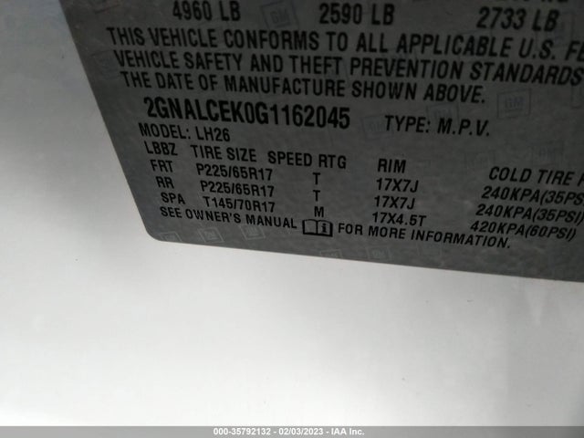 Chevrolet EQUINOX LT 2016 2GNALCEK0G1162045 Image 11