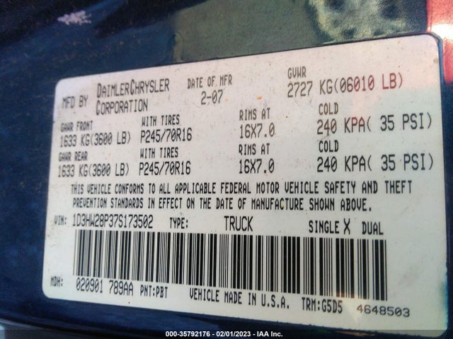 Dodge DAKOTA ST 2007 1D3HW28P37S173502 Image 10
