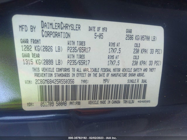 2C8GM68425R550356 Chrysler Pacifica