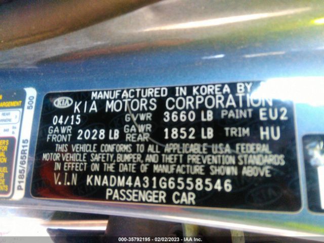KNADM4A31G6558546 KIA RIO LX