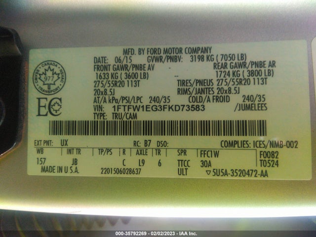 1FTFW1EG3FKD73583 Ford F-150 Xlt W