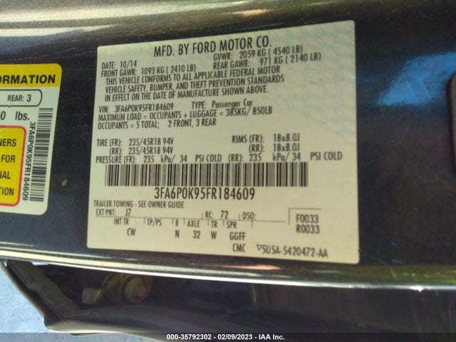 2015 Ford Fusion, VIN: 3FA6P0K95FR184609