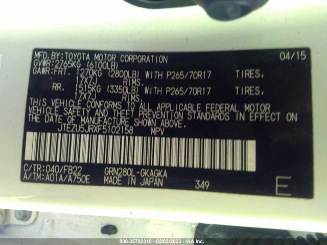 2015 Toyota 4Runner, VIN: JTEZU5JRXF5102158