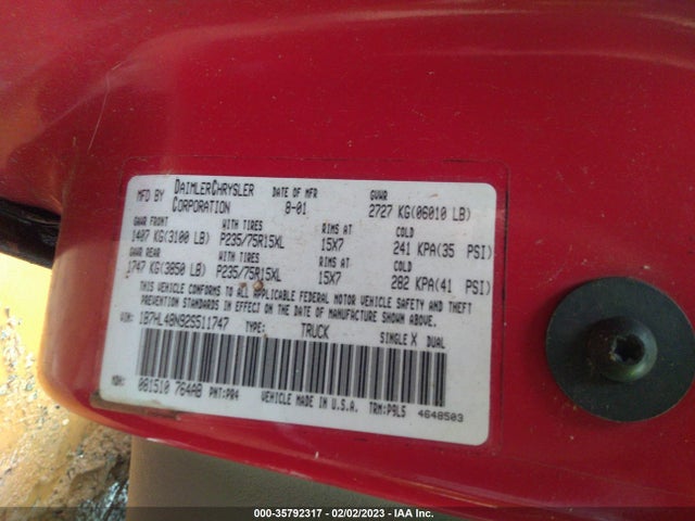 Dodge DAKOTA SLT 2002 1B7HL48N92S511747 Image 10