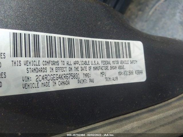 2019 Dodge Grand Caravan, VIN: 2C4RDGEG4KR675031