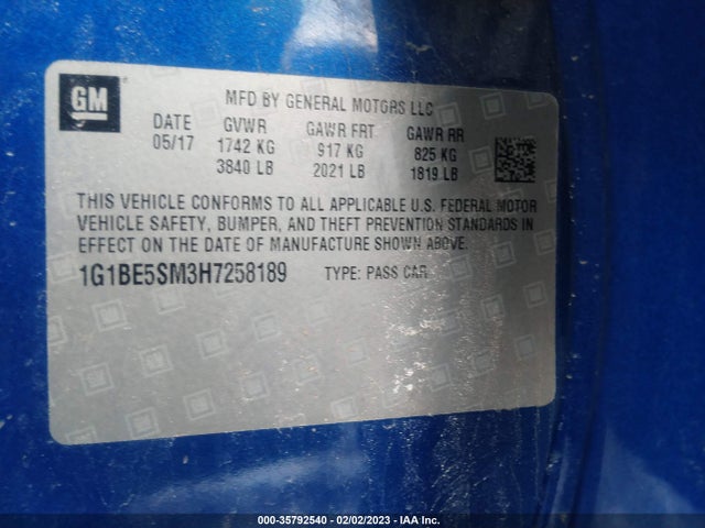 Chevrolet CRUZE LT 2017 1G1BE5SM3H7258189 Image 10