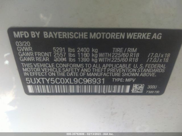 5UXTY5C0XL9C98931 BMW X3 Xdrive30i