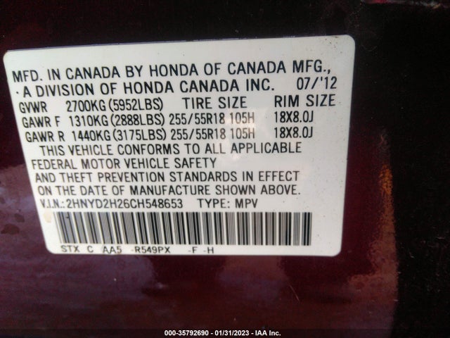 Acura MDX 2012 2HNYD2H26CH548653 Image 10