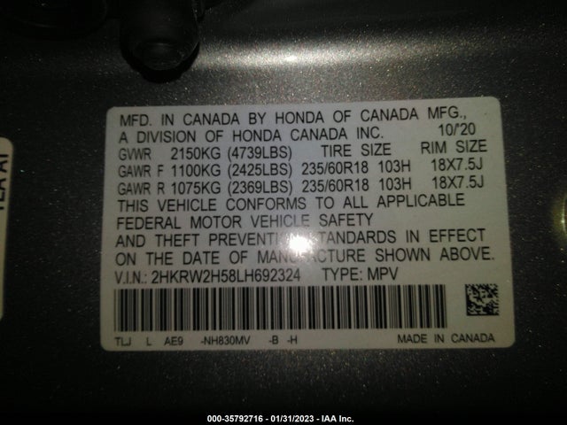 Honda CR-V EX 2020 2HKRW2H58LH692324 Image 9