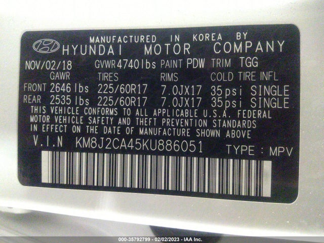 2019 Hyundai Tucson, VIN: KM8J2CA45KU886051
