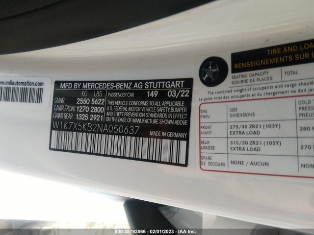 2022 Mercedes-Benz AMG GT, VIN: W1K7X5KB2NA050637