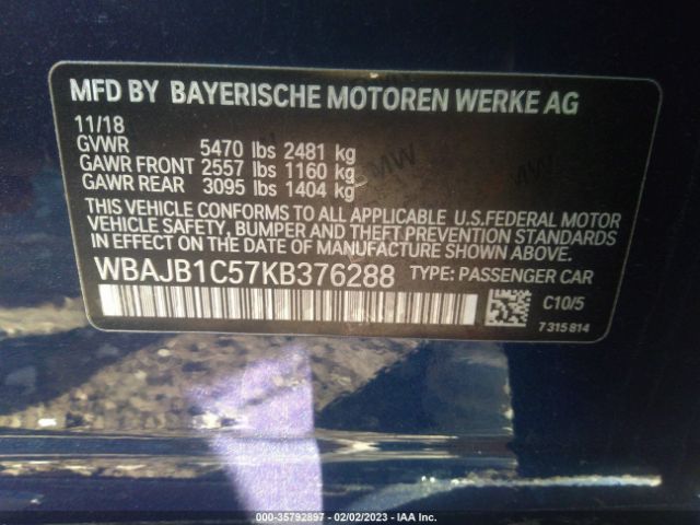 WBAJB1C57KB376288 BMW 5 Series 530e Xdrive Iperformance