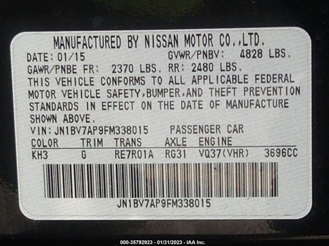2015 Infiniti Q50, VIN: JN1BV7AP9FM338015