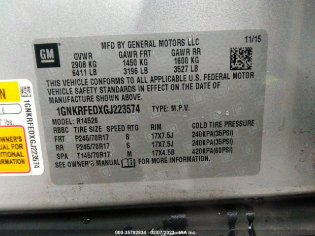 1GNKRFEDXGJ223574 Chevrolet Traverse Ls