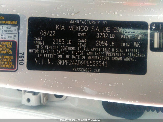 2023 KIA FORTE LXS VIN: 3KPF24AD9PE532541