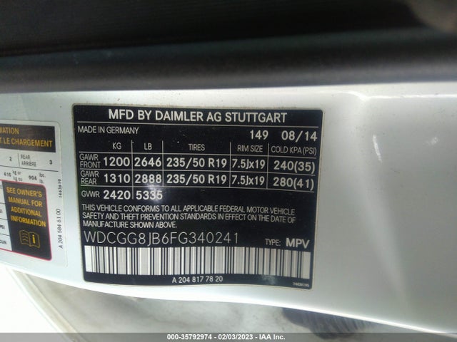 2015 Mercedes-Benz GLK-Class, VIN: WDCGG8JB6FG340241