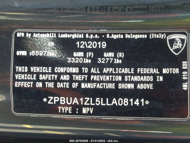 2020 Lamborghini URUS, VIN: ZPBUA1ZL5LLA08141