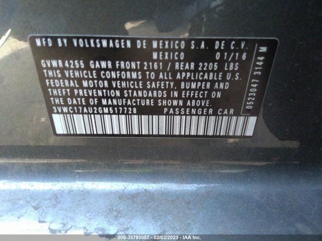 3VWC17AU2GM517728 Volkswagen Golf Sportwagen Tsi S