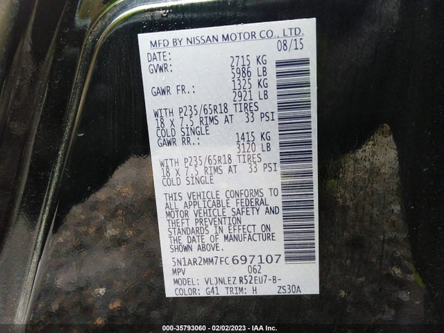 2015 Nissan Pathfinder, VIN: 5N1AR2MM7FC697107