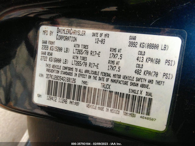 Dodge Ram 2500 Slt 2004 3D7KU28D54G168126 Image 10