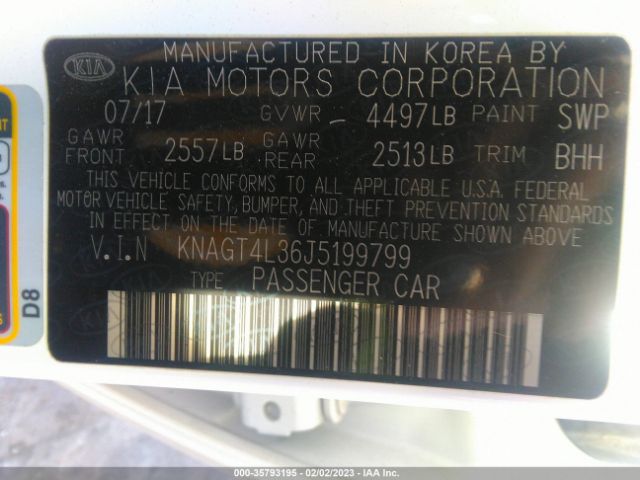 KNAGT4L36J5199799 KIA Optima Lx