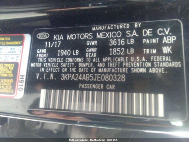 3KPA24AB5JE080328 KIA RIO LX