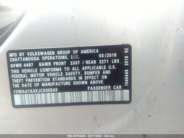 1VWAA7A3XJC030543 Volkswagen Passat 2.0t S/r-line