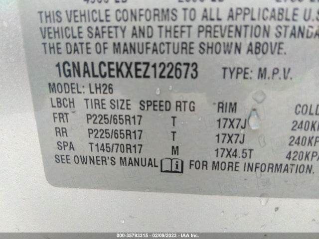 Chevrolet EQUINOX LT 2014 1GNALCEKXEZ122673 Image 9