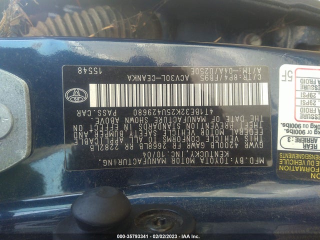 2005 TOYOTA CAMRY STD/LE/SE/XLE VIN: 4T1BE32K25U429680