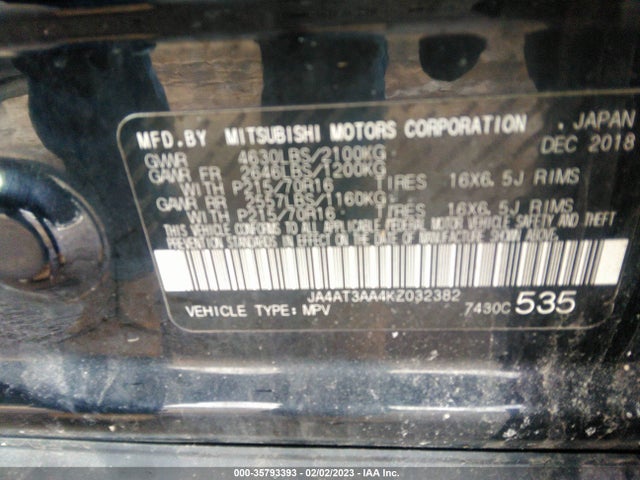 JA4AT3AA4KZ032382 Mitsubishi Eclipse Cross